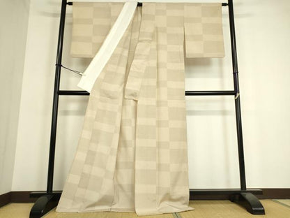 平和屋着物▽本塩沢 単衣 格子 110亀甲 正絹 逸品 DAAT9345az