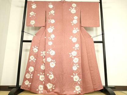 平和屋着物▽訪問着 単衣 絞り 椿 金彩 正絹 逸品 DAAT9347az