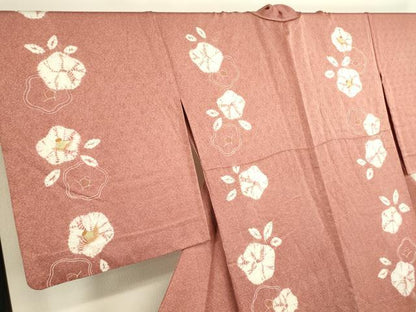 平和屋着物▽訪問着 単衣 絞り 椿 金彩 正絹 逸品 DAAT9347az