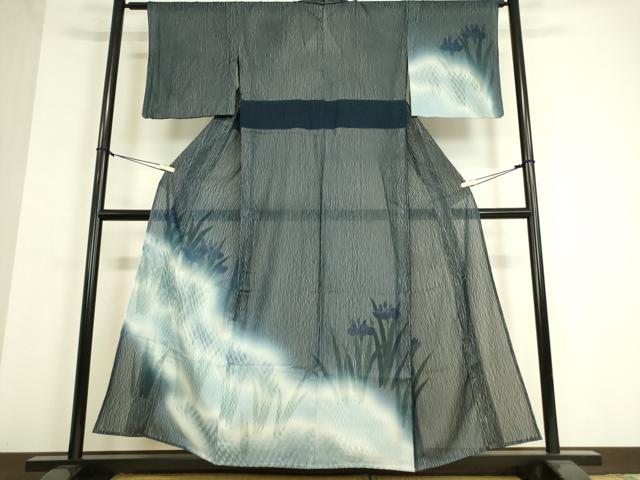 平和屋着物▽訪問着 無双 紗袷 紋紗×絽 杜若 金彩 正絹 逸品 DAAT9349az