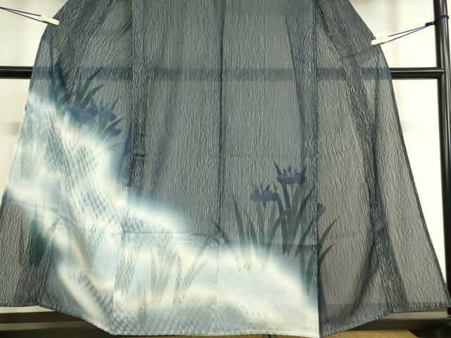 平和屋着物▽訪問着 無双 紗袷 紋紗×絽 杜若 金彩 正絹 逸品 DAAT9349az