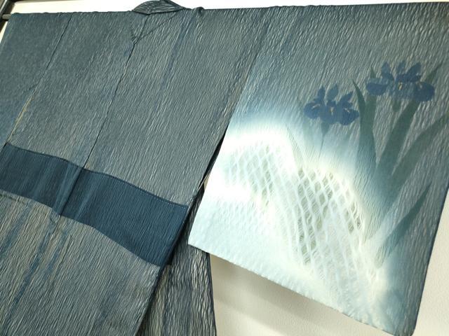 平和屋着物▽訪問着 無双 紗袷 紋紗×絽 杜若 金彩 正絹 逸品 DAAT9349az