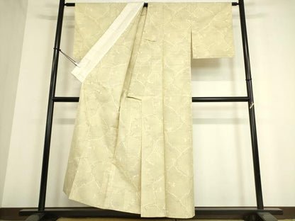 平和屋着物▽上質な紬 単衣 幾何学文 正絹 逸品 DAAT9351az