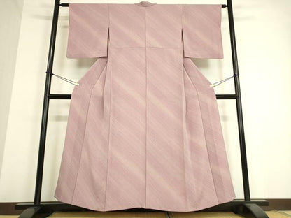 平和屋着物▽上質な小紋 単衣 斜縞 鬼しぼ縮緬 正絹 逸品 DAAT9354az