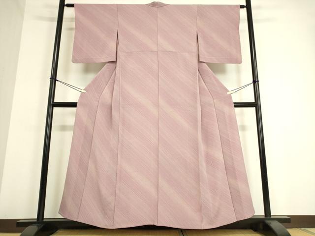 平和屋着物▽上質な小紋 単衣 斜縞 鬼しぼ縮緬 正絹 逸品 DAAT9354az