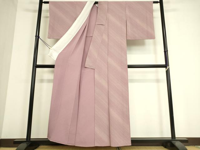 平和屋着物▽上質な小紋 単衣 斜縞 鬼しぼ縮緬 正絹 逸品 DAAT9354az