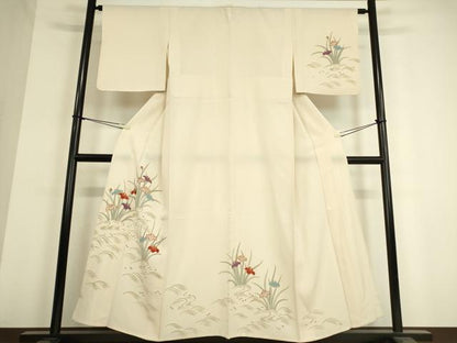 平和屋着物▽訪問着 単衣 駒刺繍 杜若 金彩 正絹 逸品 DAAT9356az