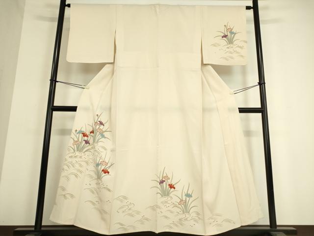 平和屋着物▽訪問着 単衣 駒刺繍 杜若 金彩 正絹 逸品 DAAT9356az