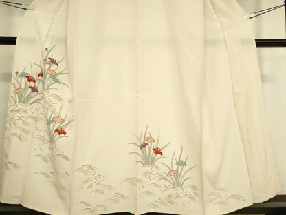 平和屋着物▽訪問着 単衣 駒刺繍 杜若 金彩 正絹 逸品 DAAT9356az