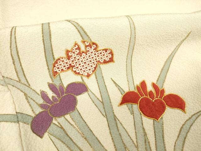 平和屋着物▽訪問着 単衣 駒刺繍 杜若 金彩 正絹 逸品 DAAT9356az