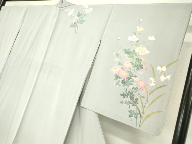 平和屋着物▽訪問着　単衣　友禅　作家物　草花文　暈し染め　反端付き　正絹　逸品　DAAT9357az