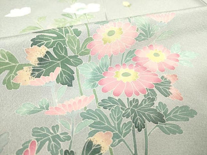 平和屋着物▽訪問着　単衣　友禅　作家物　草花文　暈し染め　反端付き　正絹　逸品　DAAT9357az