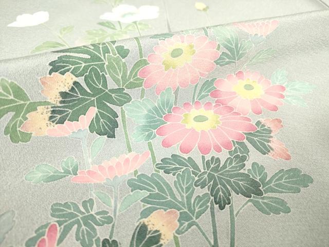 平和屋着物▽訪問着　単衣　友禅　作家物　草花文　暈し染め　反端付き　正絹　逸品　DAAT9357az