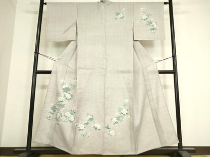 平和屋着物▽訪問着 単衣 紬地 牡丹文 正絹 逸品 DAAT9358az