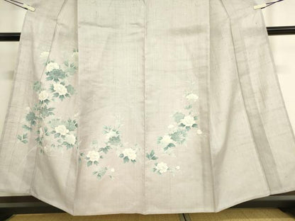 平和屋着物▽訪問着 単衣 紬地 牡丹文 正絹 逸品 DAAT9358az