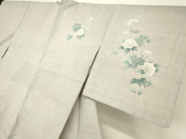 平和屋着物▽訪問着 単衣 紬地 牡丹文 正絹 逸品 DAAT9358az
