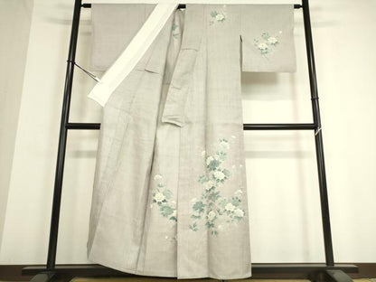 平和屋着物▽訪問着 単衣 紬地 牡丹文 正絹 逸品 DAAT9358az