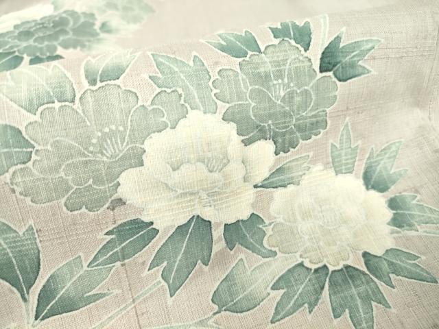 平和屋着物▽訪問着 単衣 紬地 牡丹文 正絹 逸品 DAAT9358az