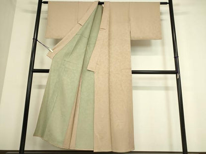 平和屋着物▽伝統工芸師 服部光擴監修 色無地 単衣 笹竹地紋 渋柿色 正絹 逸品 DAAT9360az