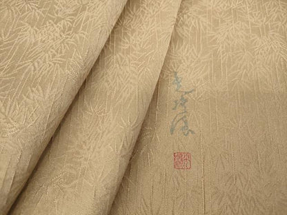平和屋着物▽伝統工芸師 服部光擴監修 色無地 単衣 笹竹地紋 渋柿色 正絹 逸品 DAAT9360az