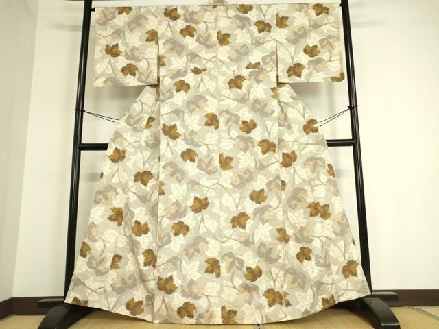 平和屋着物▽上質な紬　単衣　蔦の葉文　正絹　逸品　DAAT9362az