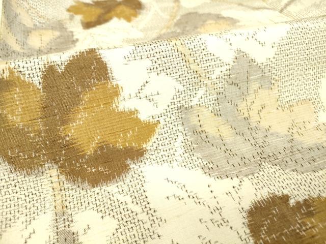 平和屋着物▽上質な紬　単衣　蔦の葉文　正絹　逸品　DAAT9362az