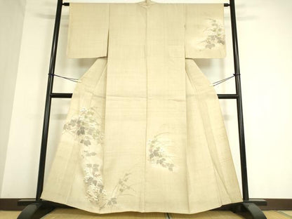 平和屋着物▽訪問着 単衣 紬地 草花文 手描き 正絹 逸品 DAAT9363az