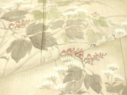 平和屋着物▽訪問着 単衣 紬地 草花文 手描き 正絹 逸品 DAAT9363az