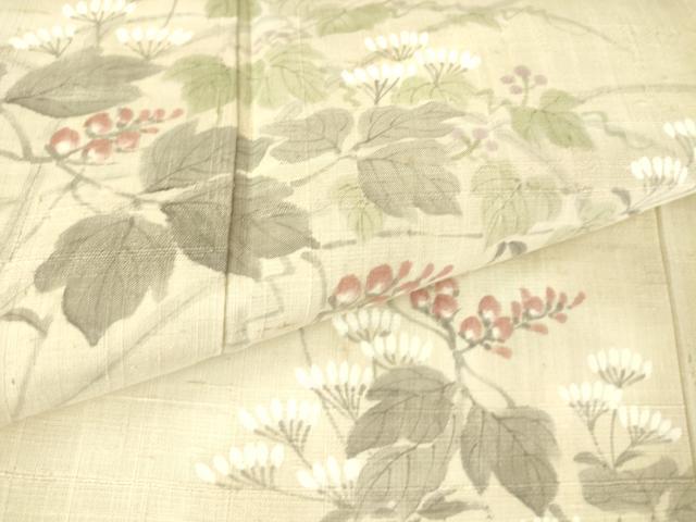 平和屋着物▽訪問着 単衣 紬地 草花文 手描き 正絹 逸品 DAAT9363az