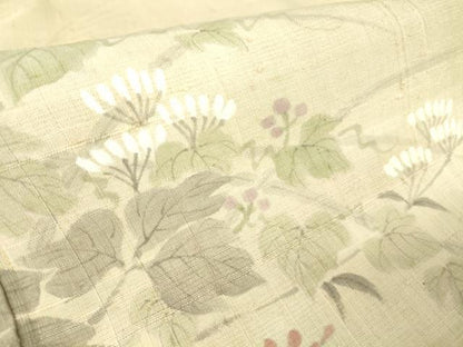 平和屋着物▽訪問着 単衣 紬地 草花文 手描き 正絹 逸品 DAAT9363az