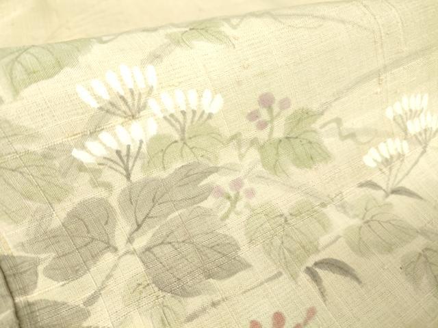 平和屋着物▽訪問着 単衣 紬地 草花文 手描き 正絹 逸品 DAAT9363az