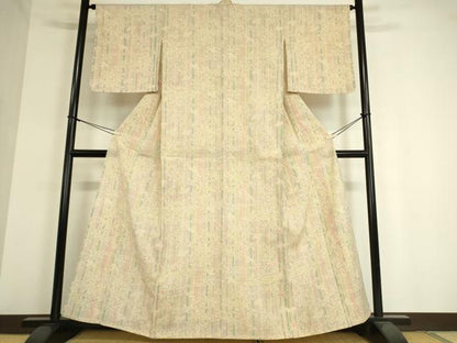 平和屋着物▽上質な紬　単衣　笹竹文　正絹　逸品　DAAT9365az