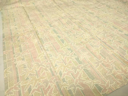 平和屋着物▽上質な紬　単衣　笹竹文　正絹　逸品　DAAT9365az