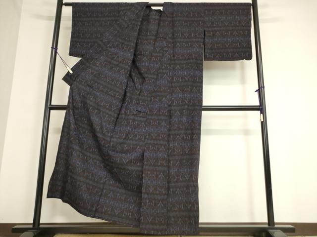 平和屋着物▽結城紬 単衣 幾何学横段文 80亀甲 正絹 逸品 DAAT9366az