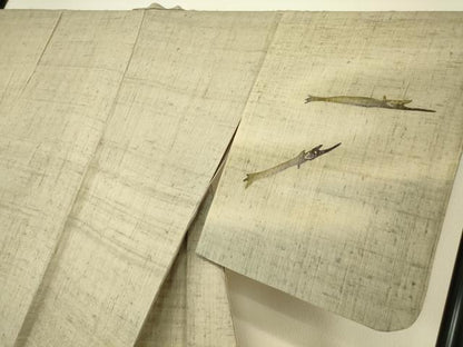 平和屋着物▽訪問着 単衣 生紬 作家物 魚文 蟹 暈し染め 金彩 正絹 逸品 DAAT9368az