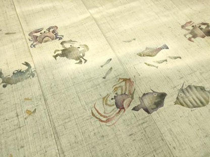 平和屋着物▽訪問着 単衣 生紬 作家物 魚文 蟹 暈し染め 金彩 正絹 逸品 DAAT9368az