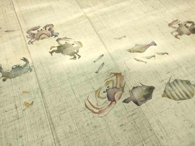平和屋着物▽訪問着 単衣 生紬 作家物 魚文 蟹 暈し染め 金彩 正絹 逸品 DAAT9368az
