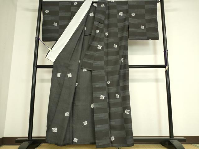 平和屋着物▽小紋 単衣 色紙花文 黒地 洗える着物 DAAT9369az