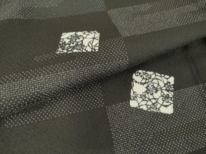 平和屋着物▽小紋 単衣 色紙花文 黒地 洗える着物 DAAT9369az