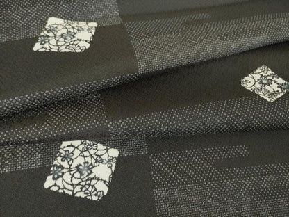 平和屋着物▽小紋 単衣 色紙花文 黒地 洗える着物 DAAT9369az
