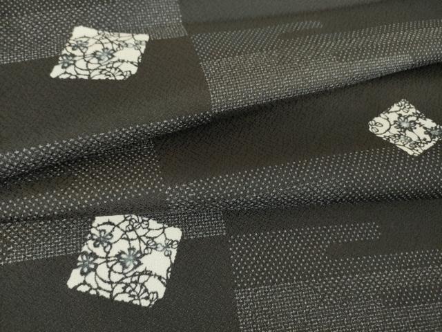 平和屋着物▽小紋 単衣 色紙花文 黒地 洗える着物 DAAT9369az