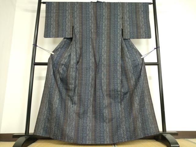 平和屋着物▽本場大島紬 薩摩結城 単衣 幾何学間道 正絹 逸品 DAAT9373az
