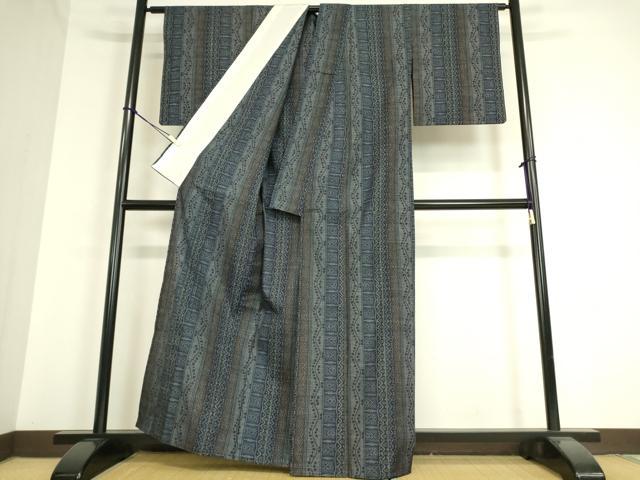 平和屋着物▽本場大島紬 薩摩結城 単衣 幾何学間道 正絹 逸品 DAAT9373az