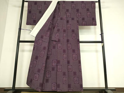 平和屋着物▽本塩沢　単衣　色紙花文　正絹　逸品　DAAT9374az