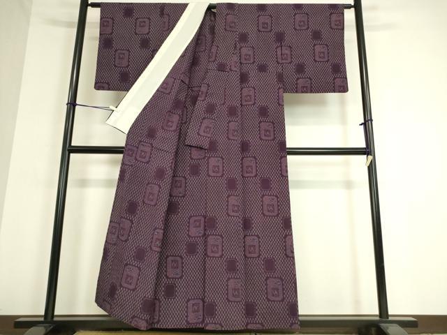 平和屋着物▽本塩沢　単衣　色紙花文　正絹　逸品　DAAT9374az
