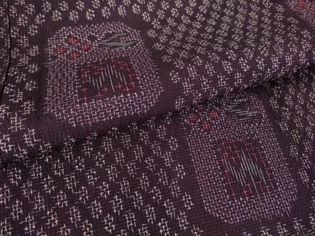 平和屋着物▽本塩沢　単衣　色紙花文　正絹　逸品　DAAT9374az