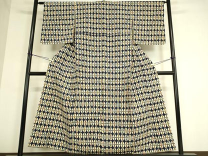 平和屋着物▽工芸着物 小紋 単衣 紬地 型染 花繋ぎ 正絹 逸品 DAAT9376az