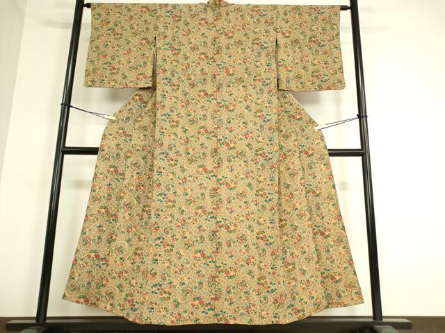 平和屋着物▽上質な小紋　単衣　花丸文　鬼しぼ縮緬　正絹　逸品　DAAT9377az
