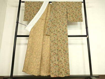 平和屋着物▽上質な小紋　単衣　花丸文　鬼しぼ縮緬　正絹　逸品　DAAT9377az