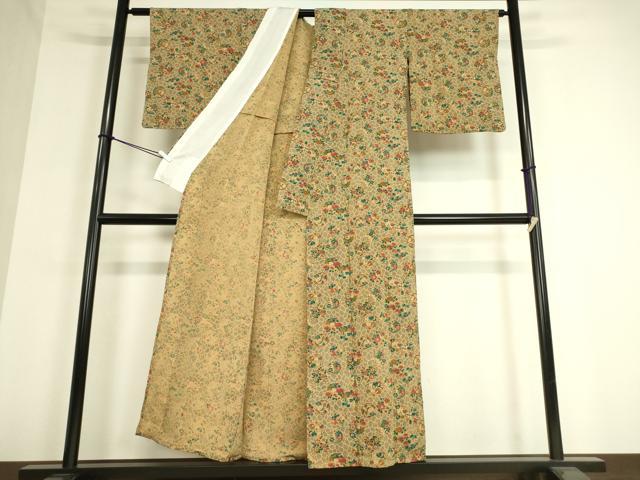 平和屋着物▽上質な小紋　単衣　花丸文　鬼しぼ縮緬　正絹　逸品　DAAT9377az